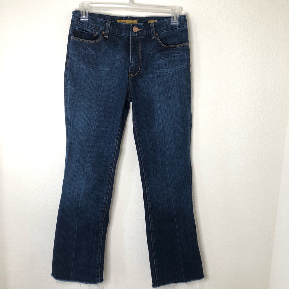 Seven7 Dark was boot cut jeans high rise raw hem